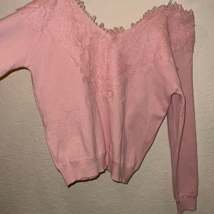 Pink lace sweater lightweight size large by JUN & IVY.